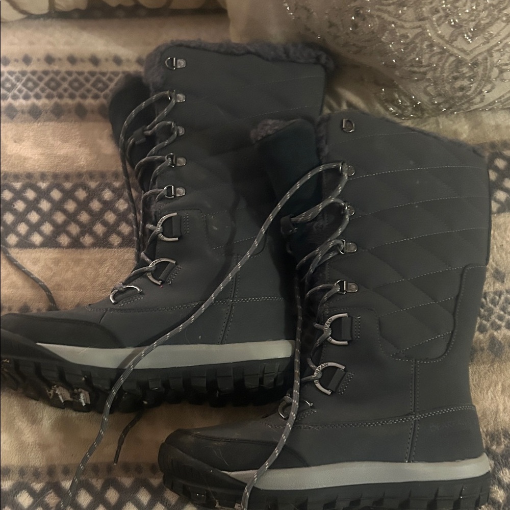 Dark Gray Winter Boots lace up worn once size sz 7.5 / 8